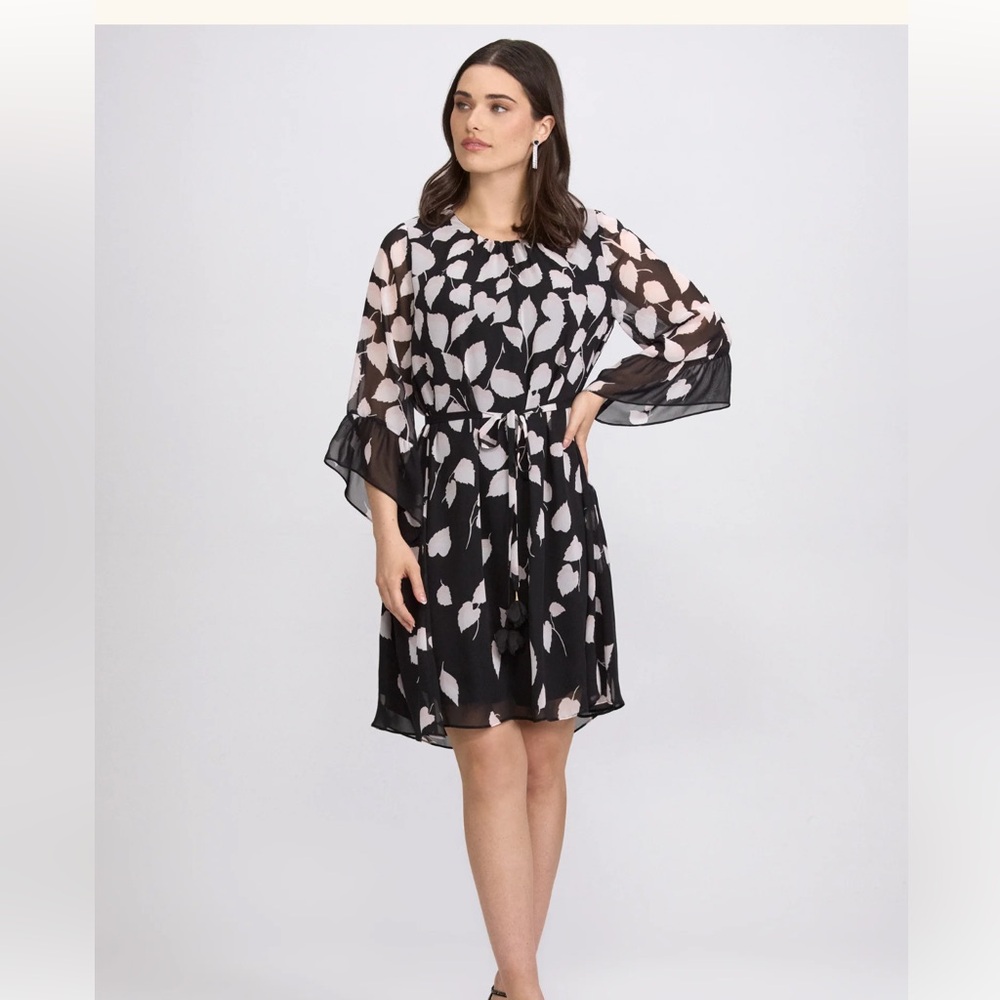 Laura Cascading Leaf Print Dress Black Pattern 123976